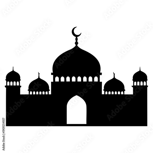 Silhouette of a mosque on a white background. Religious building, silhouette of the mosque during the month of Ramadan