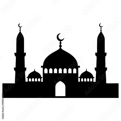 Silhouette of a mosque on a white background. Religious building, silhouette of the mosque during the month of Ramadan