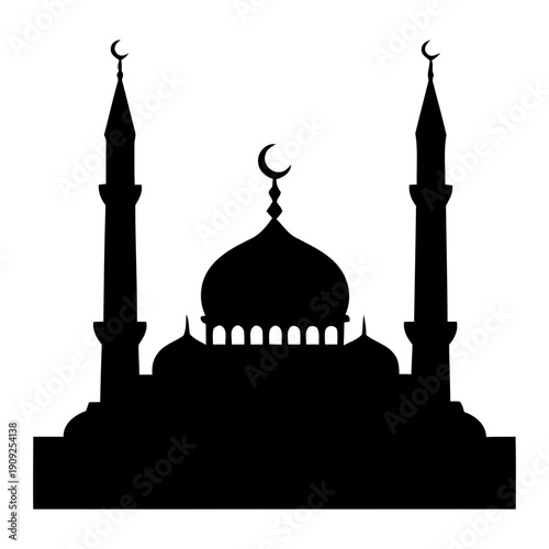 Silhouette of a mosque on a white background. Religious building, silhouette of the mosque during the month of Ramadan