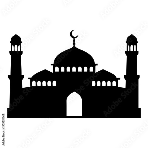 Silhouette of a mosque on a white background. Religious building, silhouette of the mosque during the month of Ramadan
