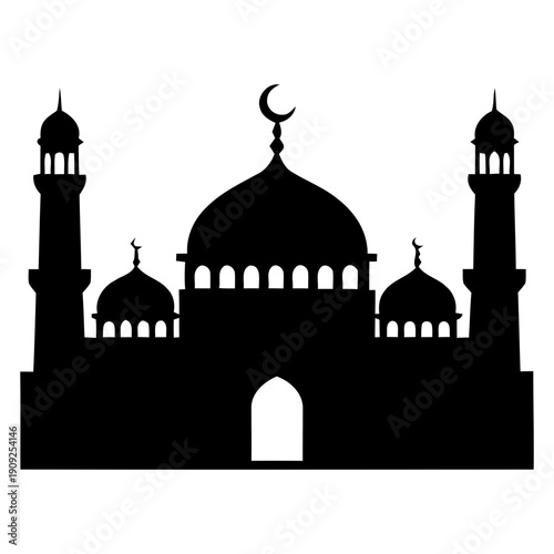 Silhouette of a mosque on a white background. Religious building, silhouette of the mosque during the month of Ramadan