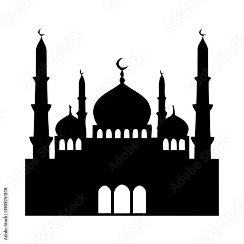 Silhouette of a mosque on a white background. Religious building, silhouette of the mosque during the month of Ramadan
