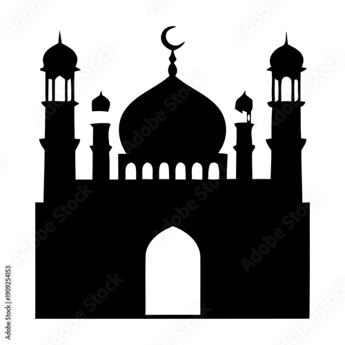 Silhouette of a mosque on a white background. Religious building, silhouette of the mosque during the month of Ramadan