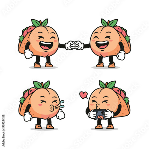 Taco Characters Showing Love and Friendship in Cartoon Style