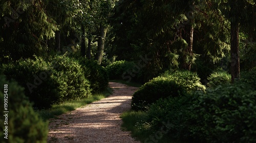 Sunlit Dirt Path through Lush Green Forest / 緑豊かな森の中の光り輝く土の道