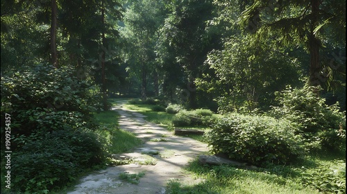 Sunlit Dirt Path through Lush Green Forest / 緑豊かな森の中の光り輝く土の道