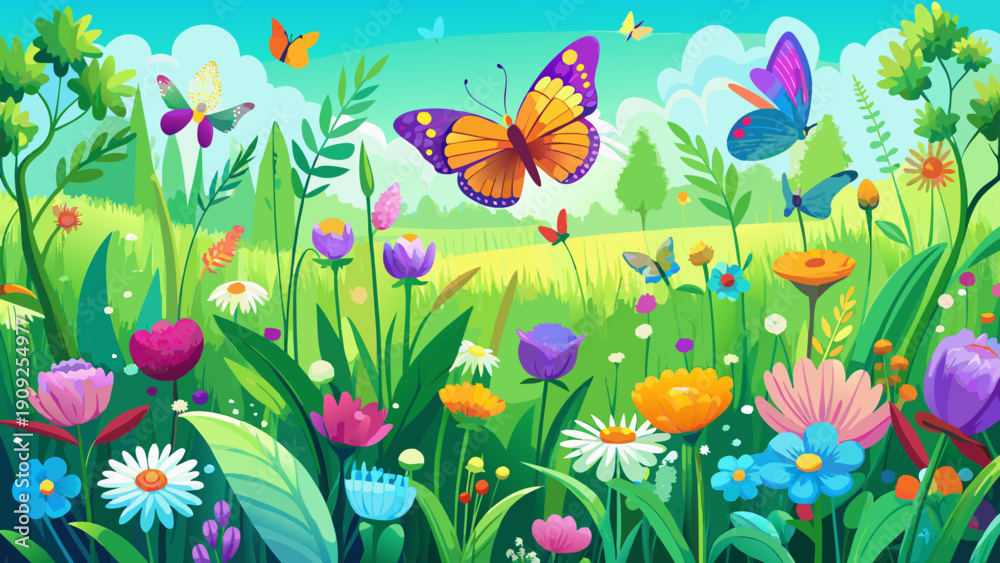 Obraz premium spring flowers and butterflies
