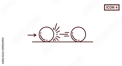 Collision of two spheres, impact, motion, physics concept icon