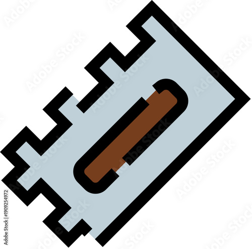 Notched trowel illustration depicting a construction tool for spreading mortar or adhesive, essential for tiling and plastering work in building and renovation projects