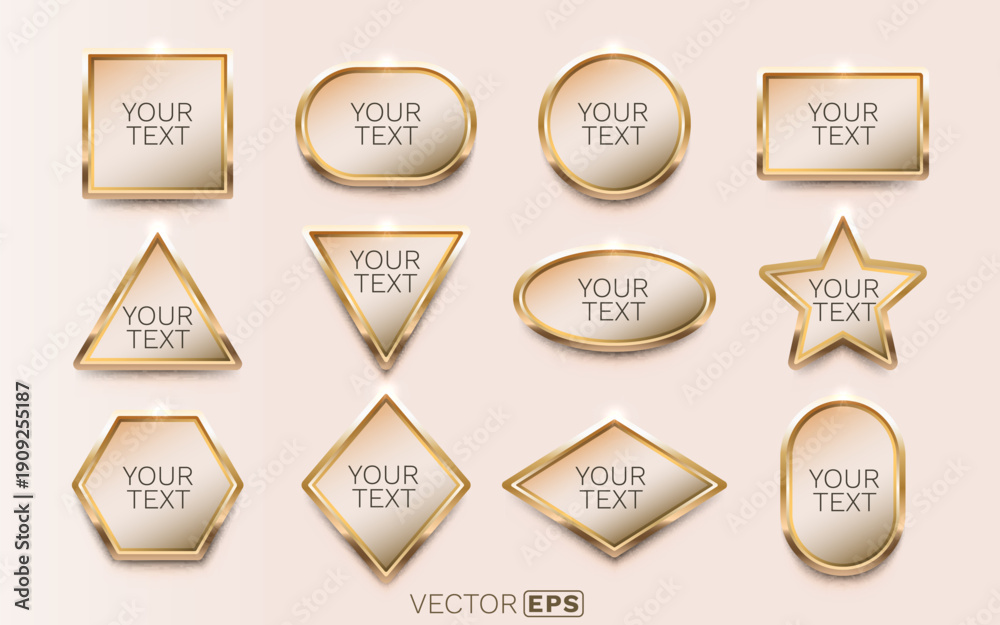 Obraz premium Set of elegant golden frames and badges in various shapes.