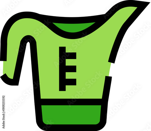 Green measuring cup with a handle and spout, featuring measurement lines, for accurately pouring and sizing liquids in the kitchen or for scientific experiments