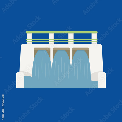 Water dam icon, dam vector icon, dam clip art, hydro power dam icon vector illustration, renewable energy generation flat illustration