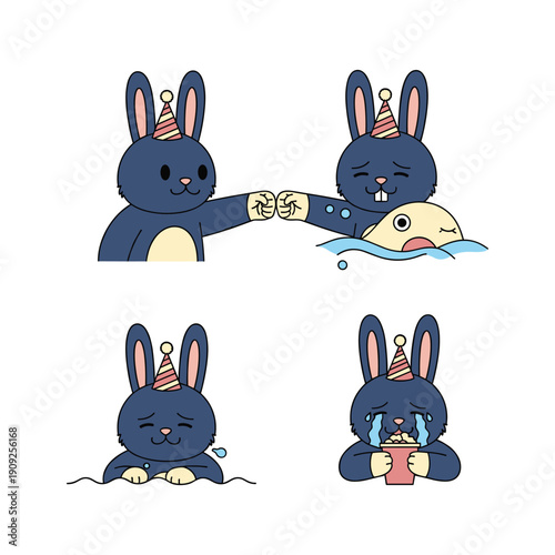 Cartoon bunny saving drowning rabbit from water rescue illustration