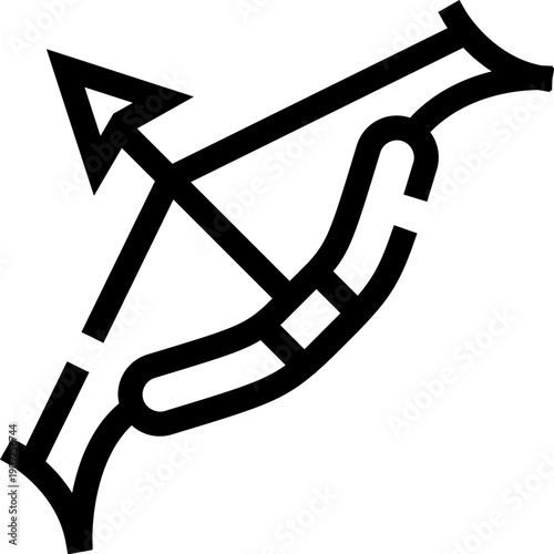 Bow and arrow outline icon illustrating traditional archery equipment used for competitive sport, hunting, and recreational activities requiring precision and focus