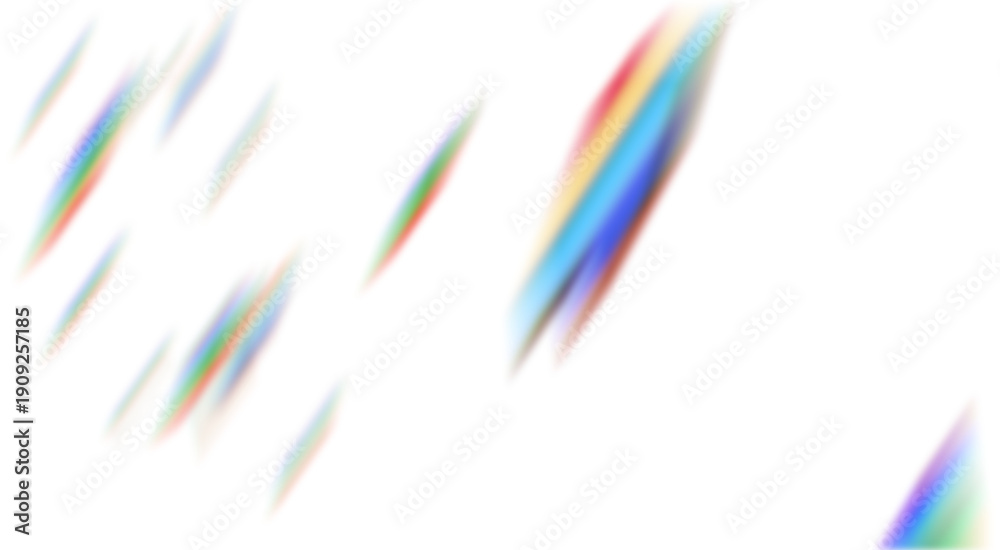 Obraz premium Blurred light trails against pure white, chromatic dispersion effect, digital art, motion blur, abstract composition.