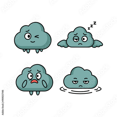 Cartoon cloud set with different emotions on white background