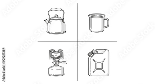 Camping Gear Set: Kettle, Mug, Stove, and Fuel Canister - Outdoor Adventure Essentials