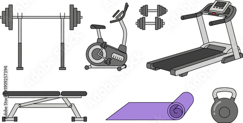 Gym Equipment Illustration Set for Fitness.