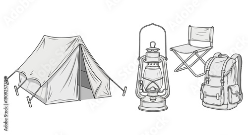 Camping Gear: Tent, Lantern, Folding Chair, Backpack - Outdoor Adventure Essentials
