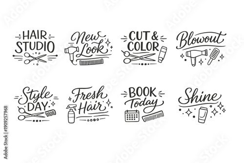 Salon haircut icons: stylish designs and tools for fresh hairstyles