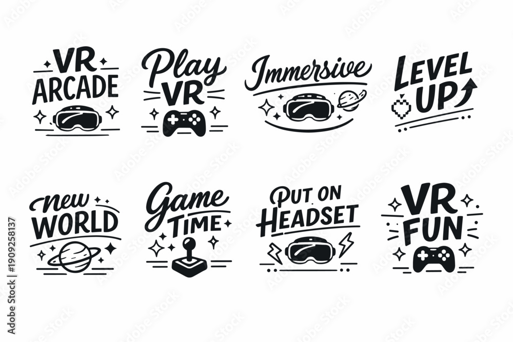 Fototapeta premium Vr gaming icons set with headsets and controllers