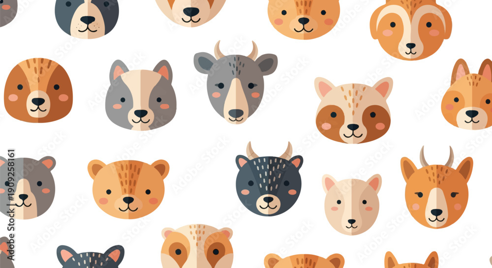 Obraz premium A repeating pattern of stylized animal faces in a flat, graphic design style