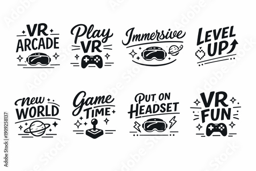 Vr gaming icons set with headsets and controllers