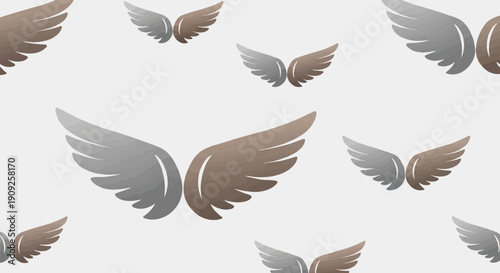 A repeating pattern of stylized feathered wings in shades of gray and brown