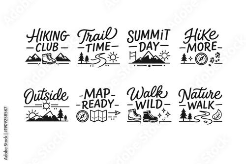 Outdoor hiking and adventure designs with mountains and trails