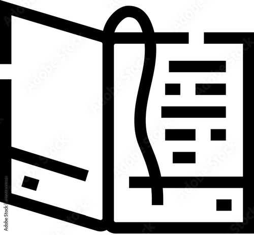 Open book with a bookmark marking a page, symbolizing education, knowledge acquisition, study, and literary exploration in a clear and concise line art icon style