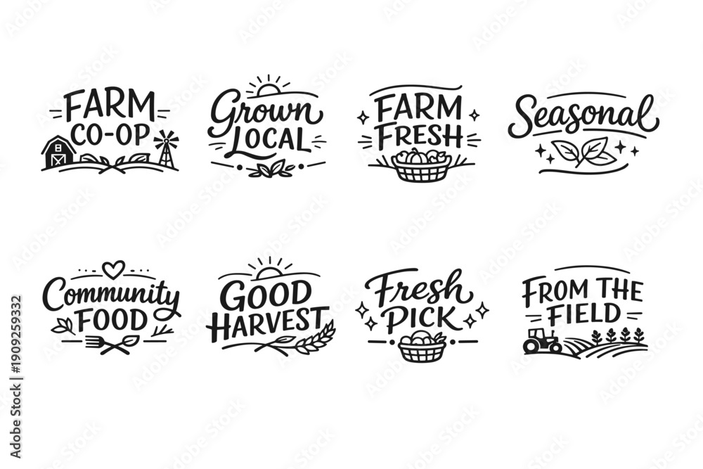 Fototapeta premium Farm-themed badge collection highlighting fresh produce and local harvests