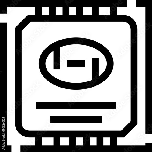 Black outline icon depicting a central processing unit, symbolizing computing power, advanced technology, data processing, and digital innovation for modern systems
