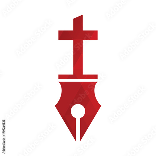 Faith Education Logo with Cross and Pen Symbol.