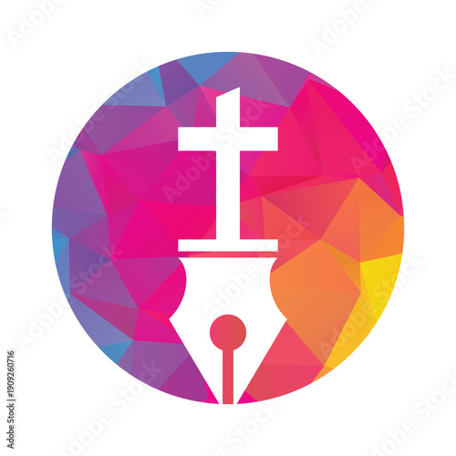 Faith Education Logo with Cross and Pen Symbol.