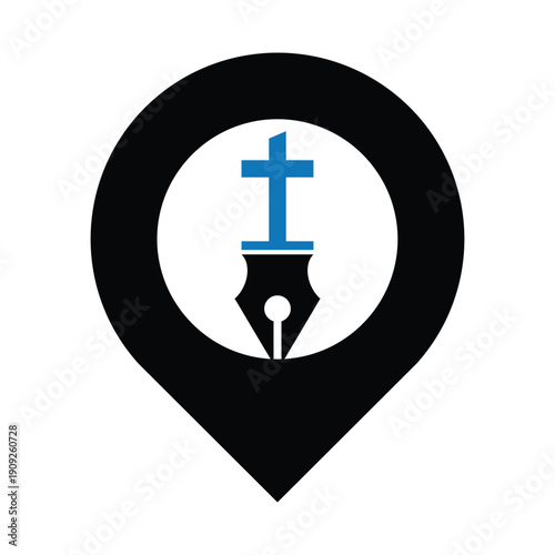 Faith Education Logo with Cross and Pen Symbol.