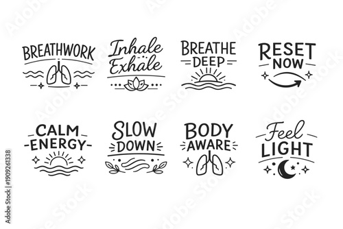Mindful breathing and relaxation motivational quotes in black and white
