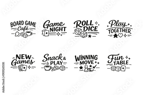 Board game icons: dice, cards, and playful themes for social gatherings