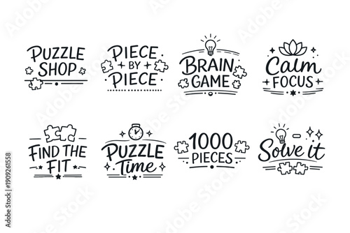 Puzzle quotes and icons collection: brain game, calm focus, solve it, 1000 pieces