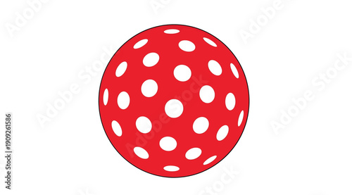 A red ball with white polka dots on a plain white background