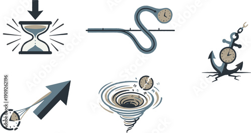 Title: Time Management and Abstract Deadline Concept Icons Set
