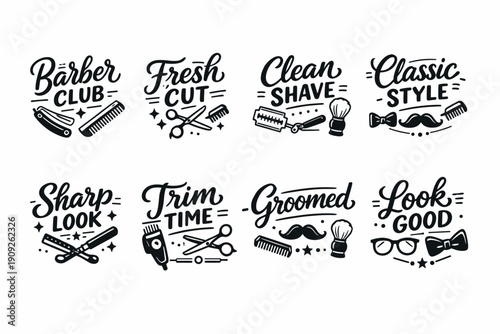 Vintage barber shop designs with razors and combs for men's grooming