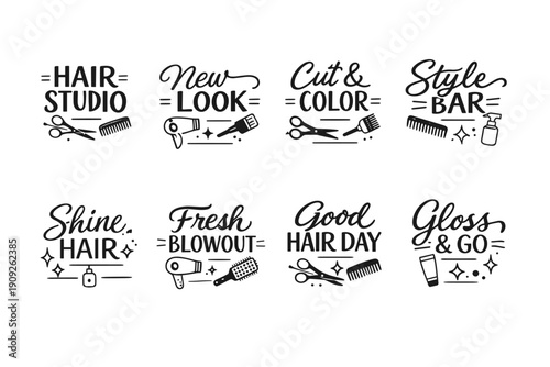 Hair studio logos: new look, style bar, and more for salon businesses