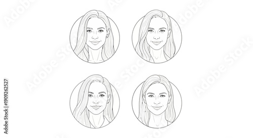 Four Diverse Women Portraits Sketch Style - Female Faces Collection