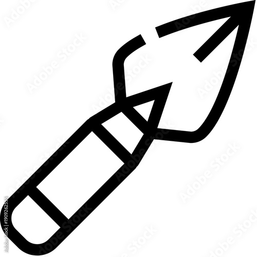 Primitive stone spearhead icon representing an arrowhead or flint tool, symbolizing hunting, archaeology, prehistoric survival, ancient artifact, and minimalist uiux pictogram