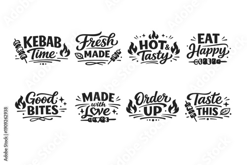 Kebab-themed typography designs with food phrases and symbols