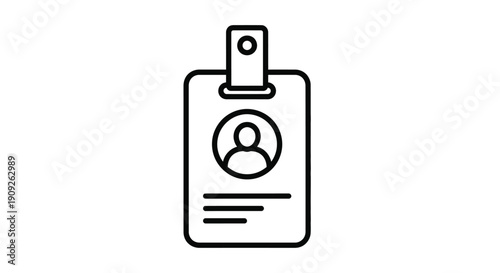 Simple black and white outline icon depicting an employee identification badge or access card with a user profile placeholder ready for customization.