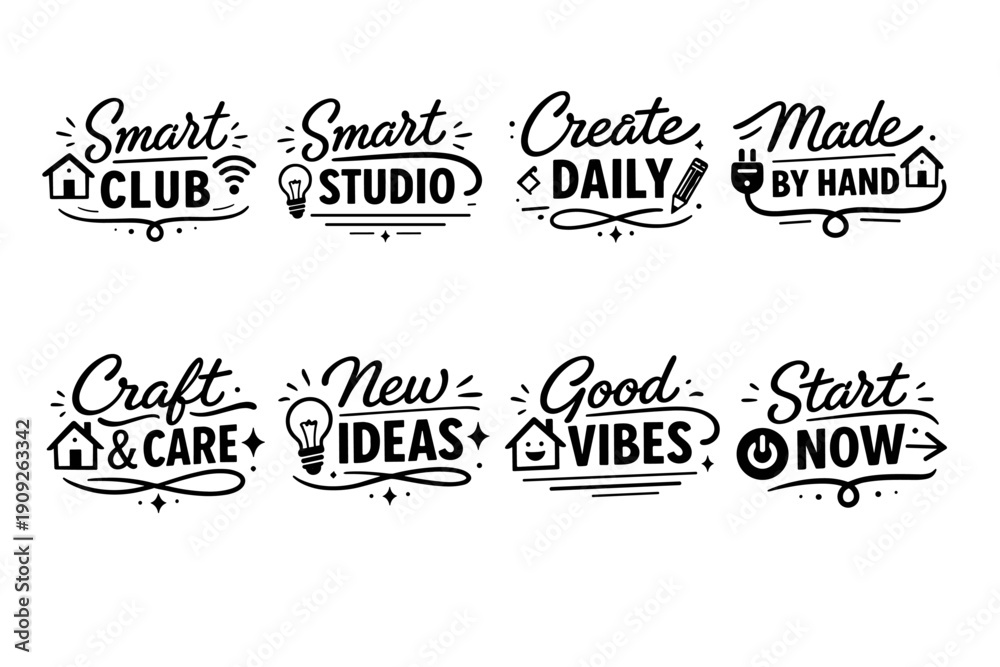 Fototapeta premium Creative typography designs for smart studio, craft care, and innovation