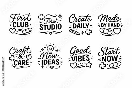 Creative badge designs with inspirational phrases and icons