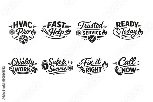 Hvac pro service icons featuring repair tools and safety symbols