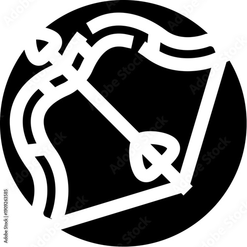 Sagittarius zodiac sign icon showcasing a bow and arrow in a minimalist black and white design, representing astrology, horoscope, and celestial themes for various design applications